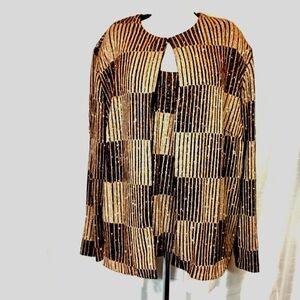 Xscape Gold Sparkle Sweater: 2Pc Cardigan  Seater+Tank Top, Woman, Metallic, 18